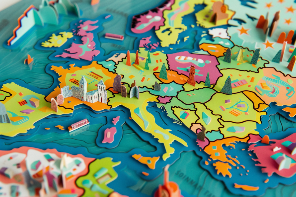 a 3 d cut out map of europe